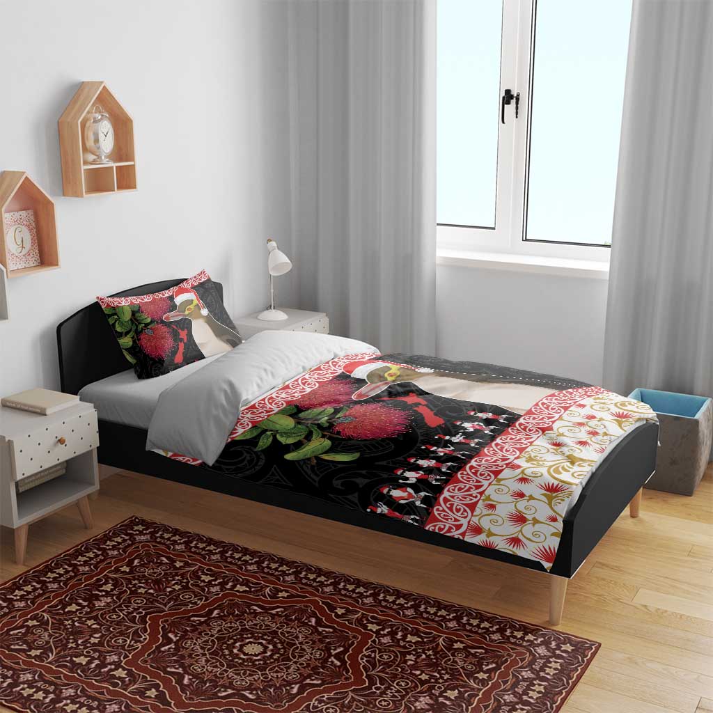 New Zealand Merry Christmas Bedding Set Hoiho Xmas - Haka Dance and Pohutukawa