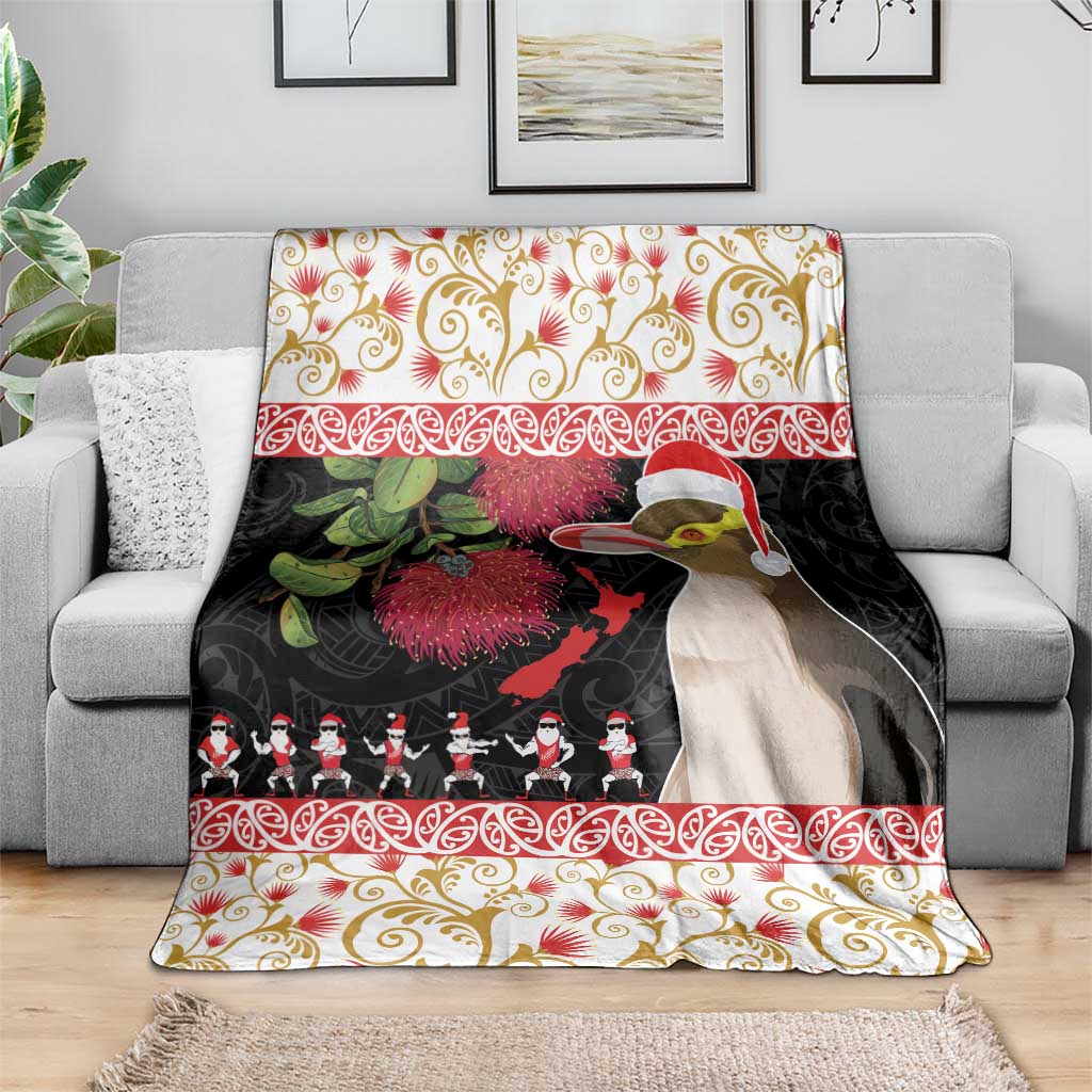 New Zealand Merry Christmas Blanket Hoiho Xmas - Haka Dance and Pohutukawa