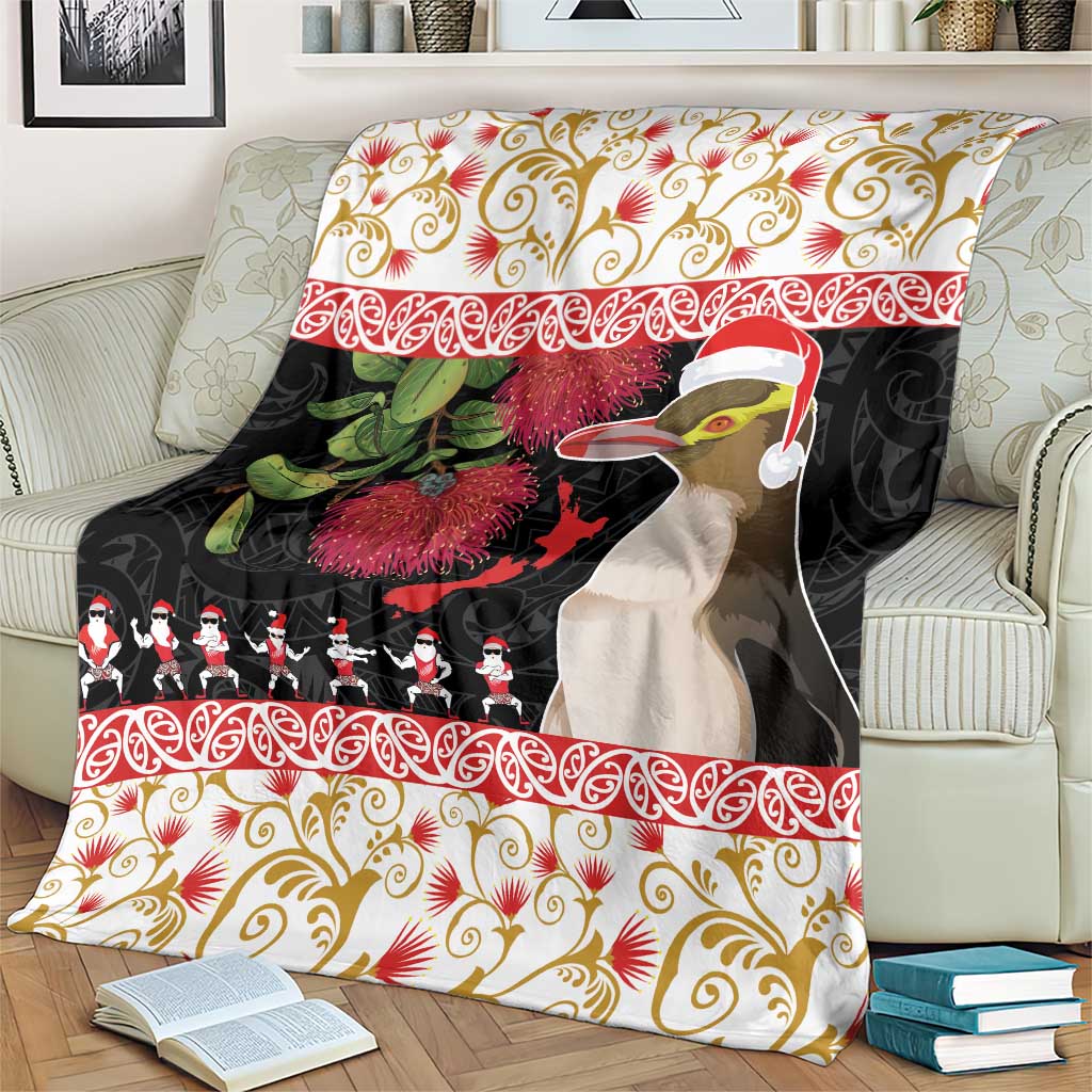 New Zealand Merry Christmas Blanket Hoiho Xmas - Haka Dance and Pohutukawa