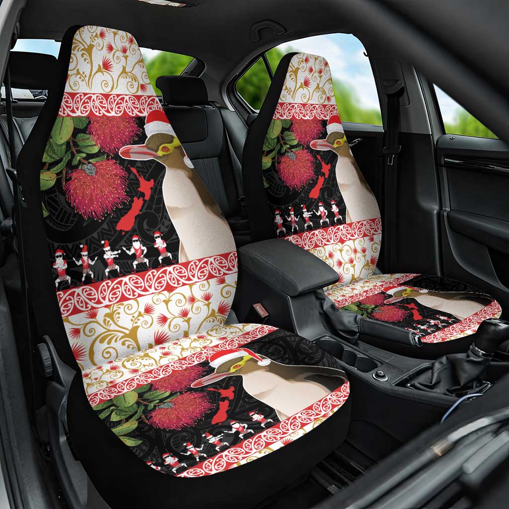 New Zealand Merry Christmas Car Seat Cover Hoiho Xmas - Haka Dance and Pohutukawa