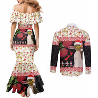 New Zealand Merry Christmas Couples Matching Mermaid Dress and Long Sleeve Button Shirt Hoiho Xmas - Haka Dance and Pohutukawa