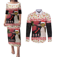 New Zealand Merry Christmas Couples Matching Puletasi and Long Sleeve Button Shirt Hoiho Xmas - Haka Dance and Pohutukawa