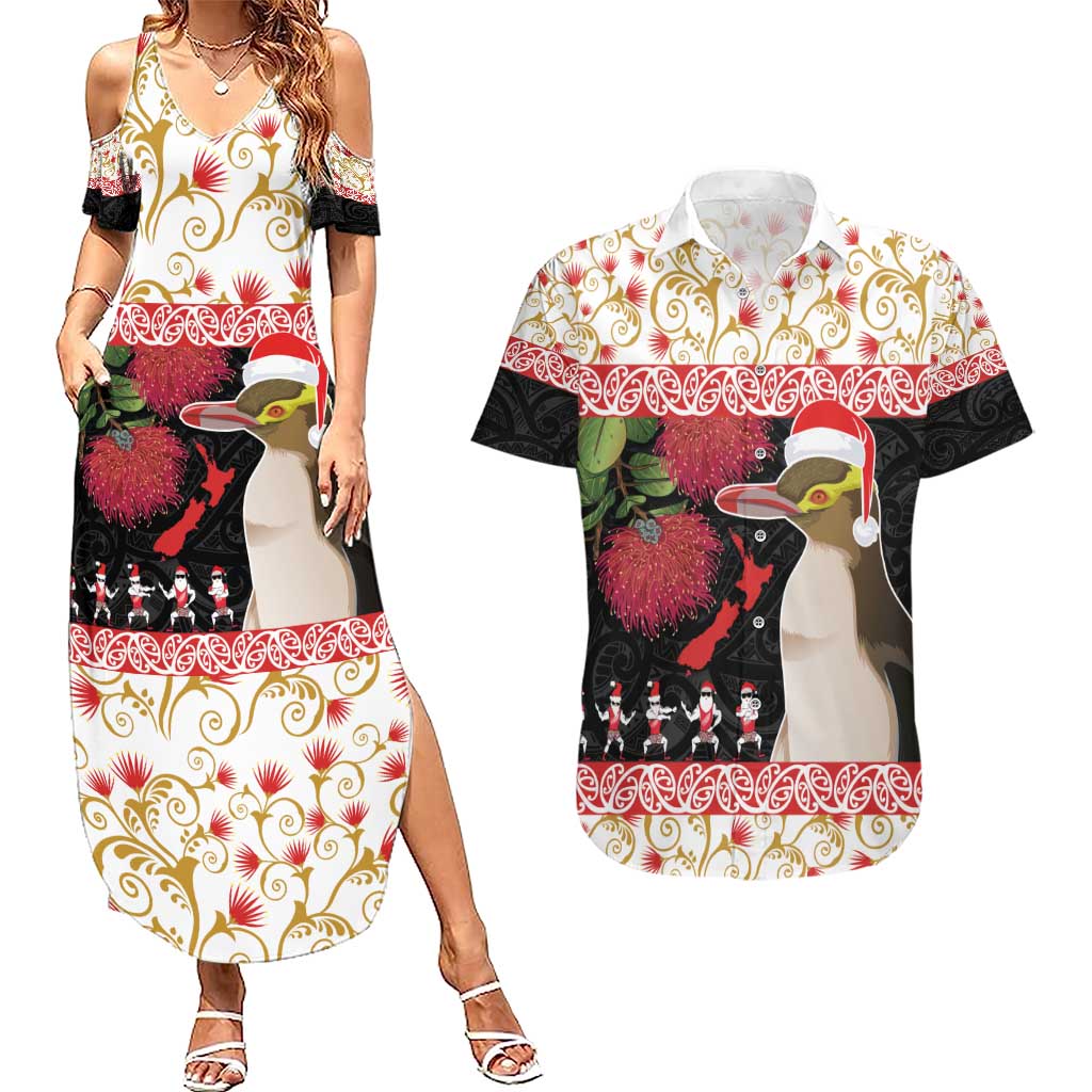 New Zealand Merry Christmas Couples Matching Summer Maxi Dress and Hawaiian Shirt Hoiho Xmas - Haka Dance and Pohutukawa
