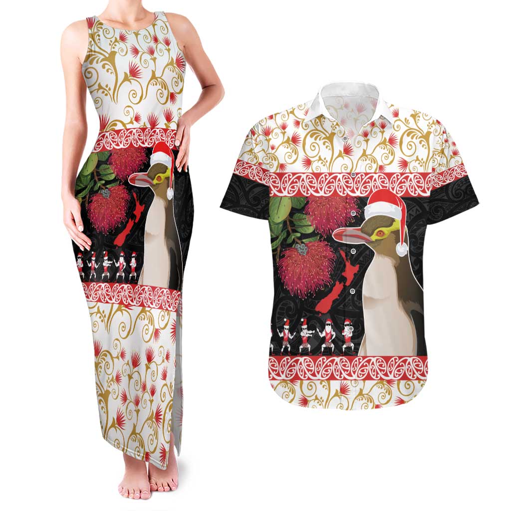 New Zealand Merry Christmas Couples Matching Tank Maxi Dress and Hawaiian Shirt Hoiho Xmas - Haka Dance and Pohutukawa