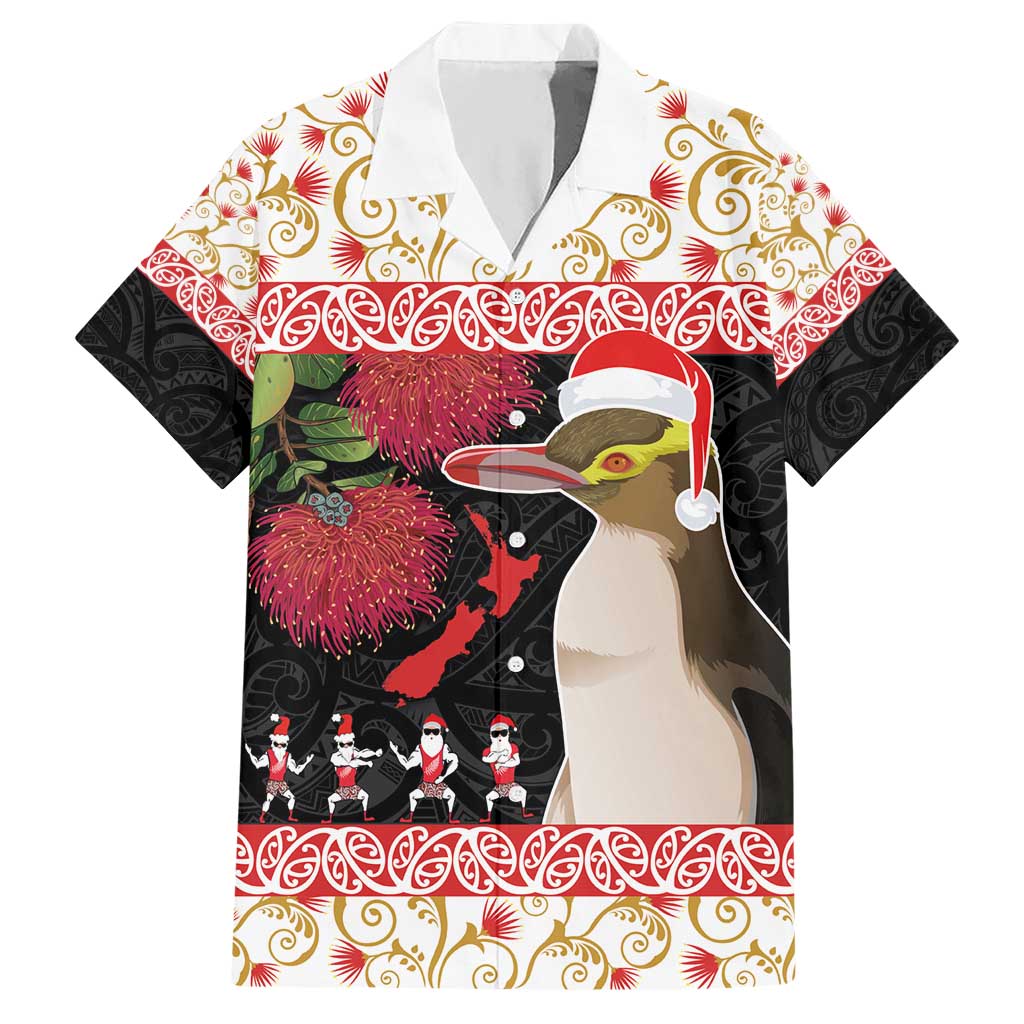 New Zealand Merry Christmas Hawaiian Shirt Hoiho Xmas - Haka Dance and Pohutukawa LT03 White - Polynesian Pride