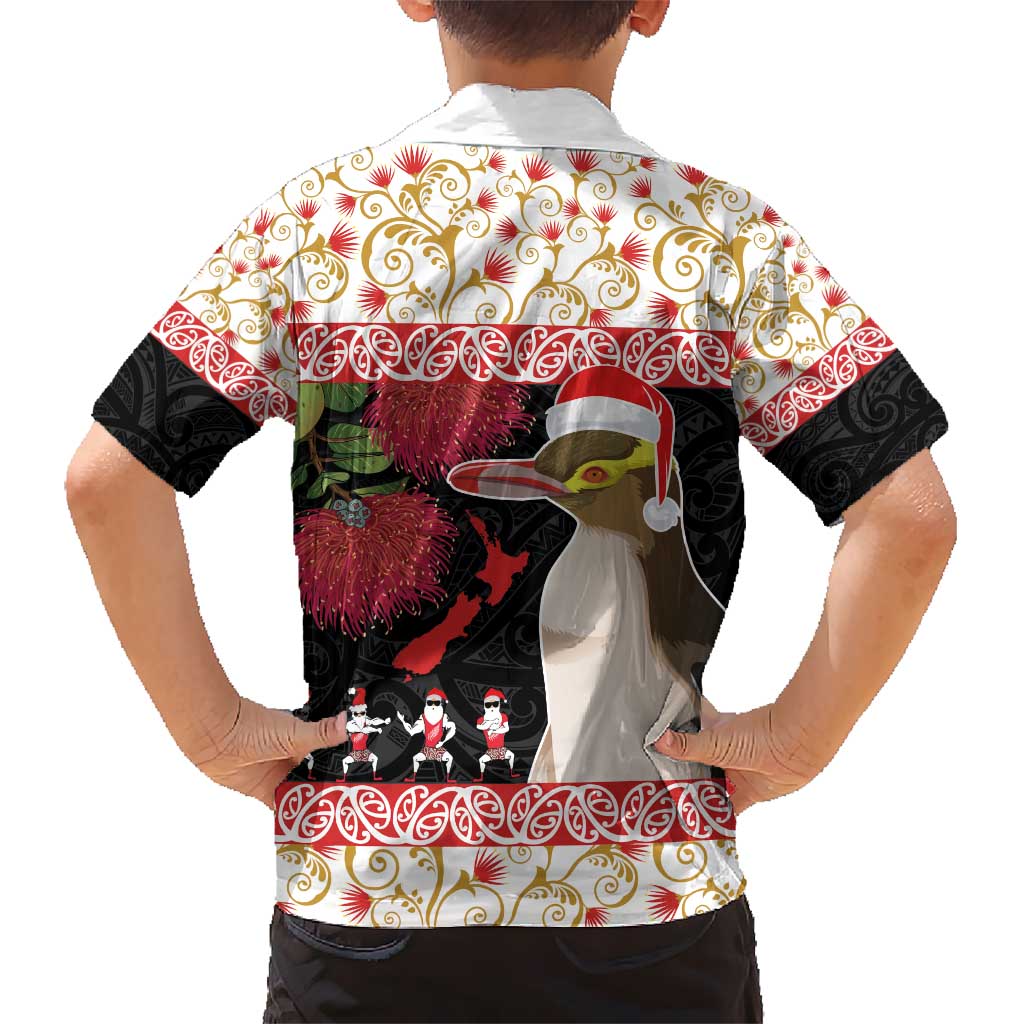 New Zealand Merry Christmas Kid Hawaiian Shirt Hoiho Xmas - Haka Dance and Pohutukawa LT03 - Polynesian Pride
