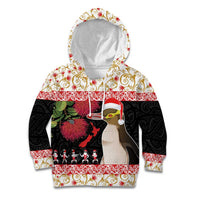 New Zealand Merry Christmas Kid Hoodie Hoiho Xmas - Haka Dance and Pohutukawa