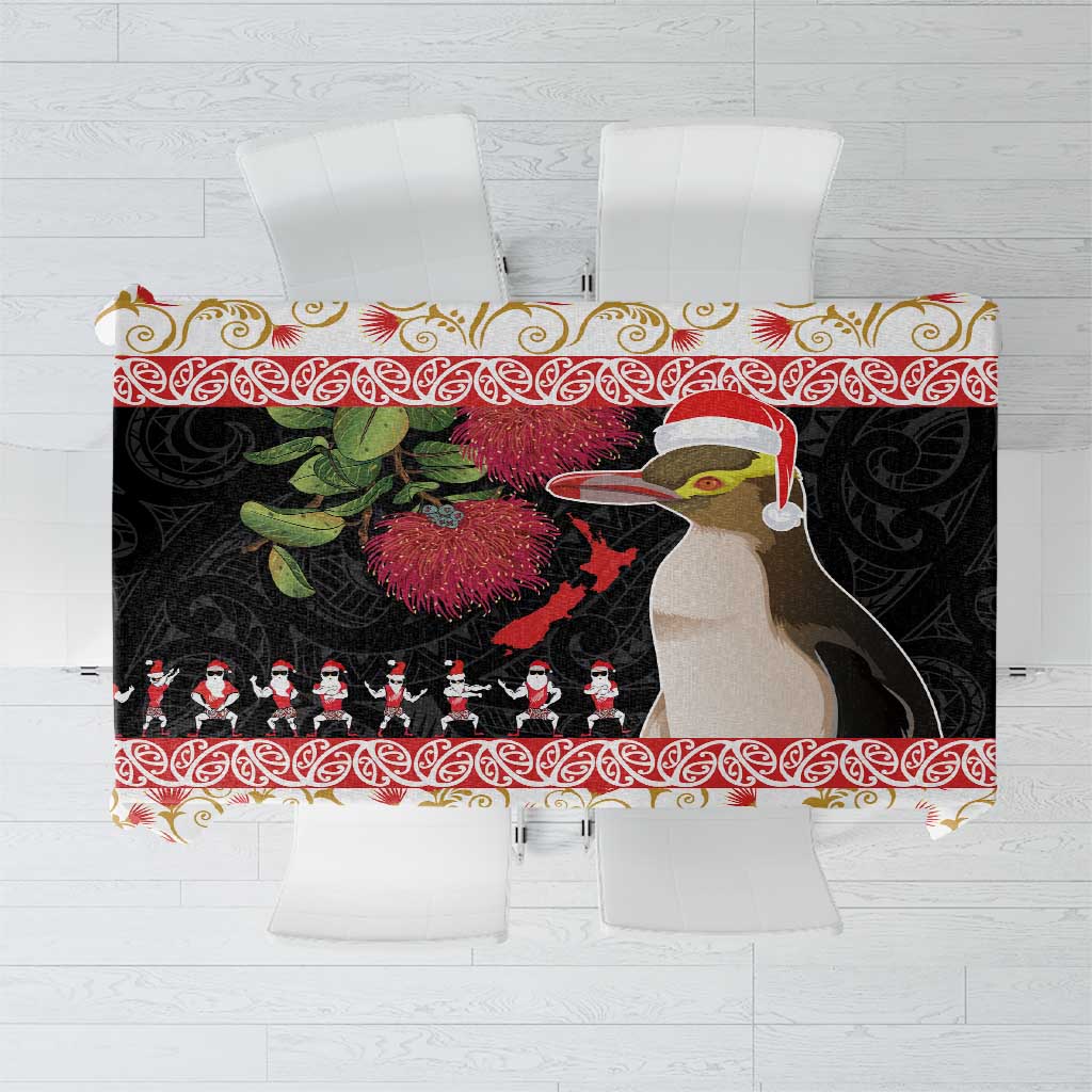 New Zealand Merry Christmas Tablecloth Hoiho Xmas - Haka Dance and Pohutukawa LT03 White - Polynesian Pride