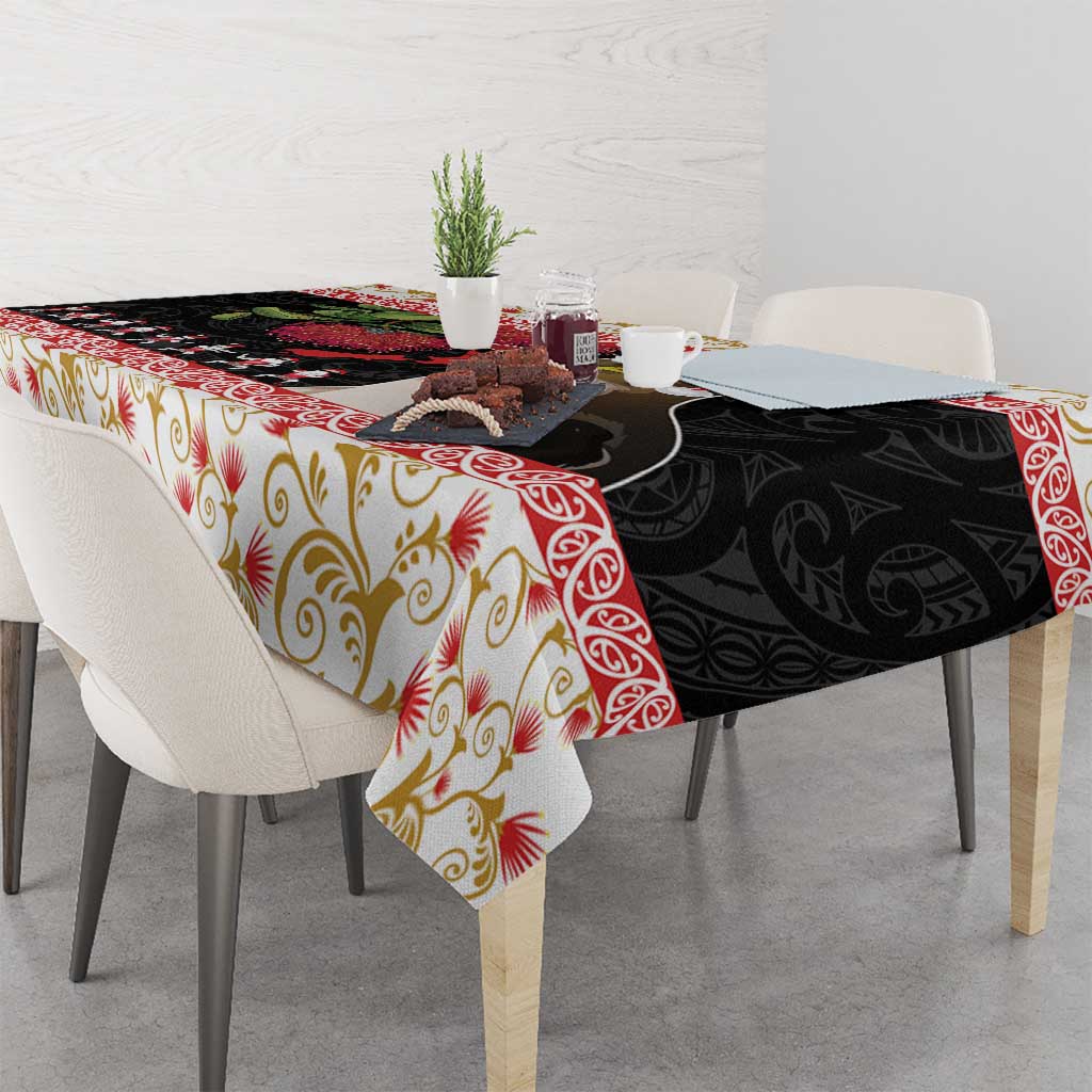 New Zealand Merry Christmas Tablecloth Hoiho Xmas - Haka Dance and Pohutukawa LT03 - Polynesian Pride