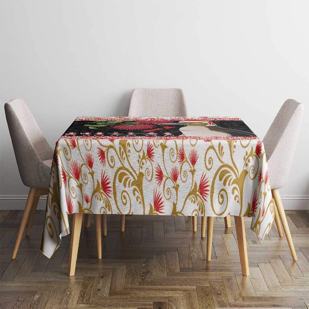 New Zealand Merry Christmas Tablecloth Hoiho Xmas - Haka Dance and Pohutukawa LT03 - Polynesian Pride