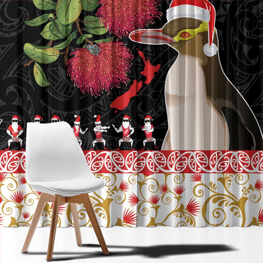 New Zealand Merry Christmas Window Curtain Hoiho Xmas - Haka Dance and Pohutukawa