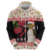 New Zealand Merry Christmas Zip Hoodie Hoiho Xmas - Haka Dance and Pohutukawa