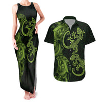 New Zealand Gecko Maori Art Tattoo Couples Matching Tank Maxi Dress and Hawaiian Shirt