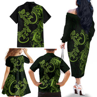 New Zealand Gecko Maori Art Tattoo Family Matching Off The Shoulder Long Sleeve Dress and Hawaiian Shirt