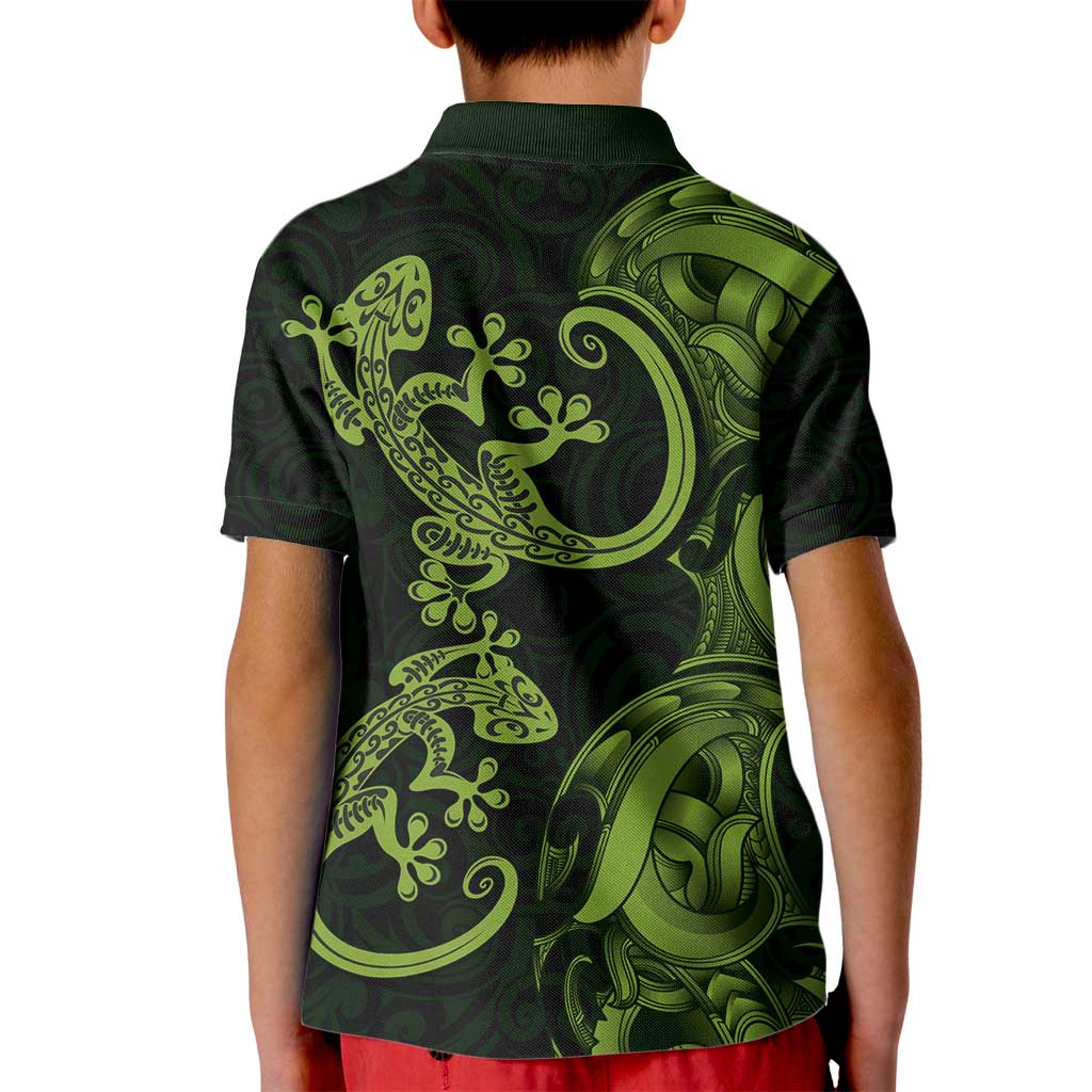 New Zealand Gecko Maori Art Tattoo Kid Polo Shirt LT03 - Polynesian Pride
