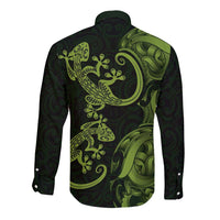 New Zealand Gecko Maori Art Tattoo Long Sleeve Button Shirt LT03 - Polynesian Pride