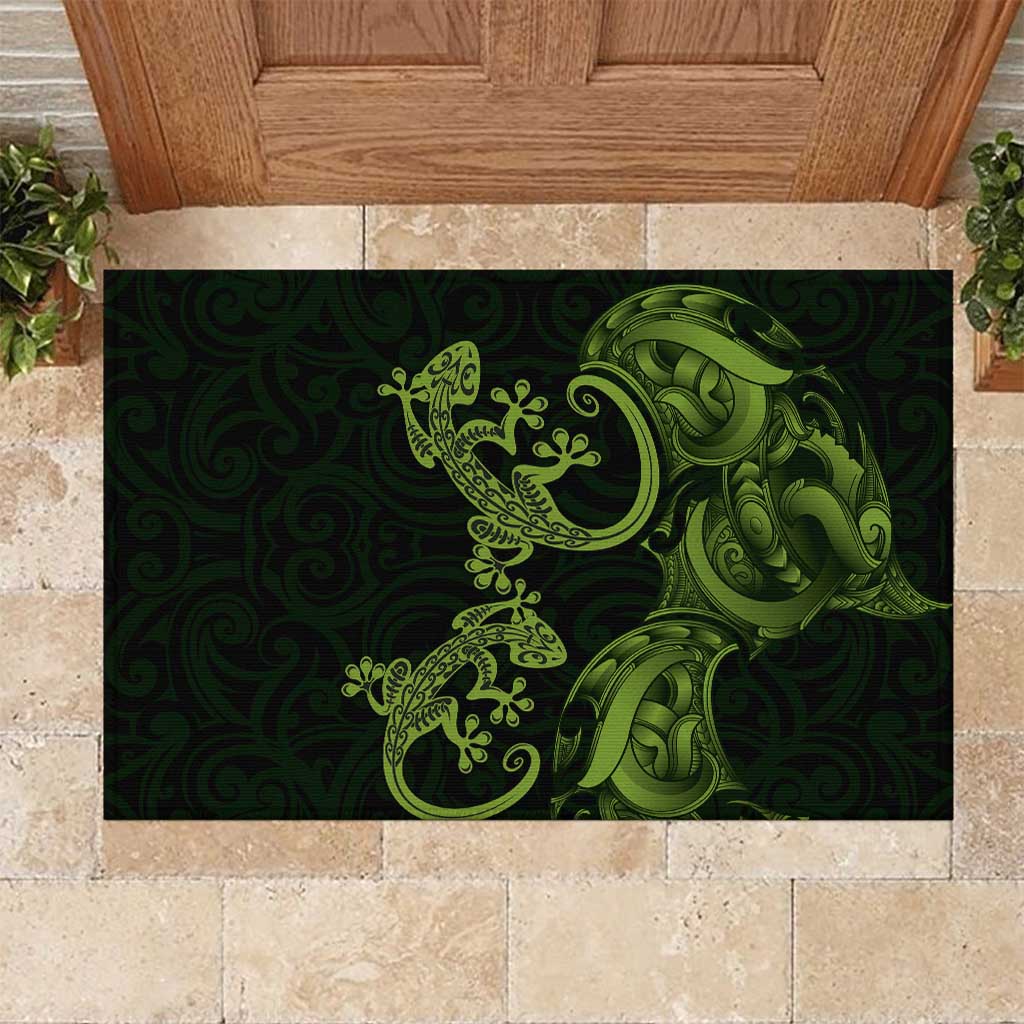 New Zealand Gecko Maori Art Tattoo Rubber Doormat LT03 Green - Polynesian Pride