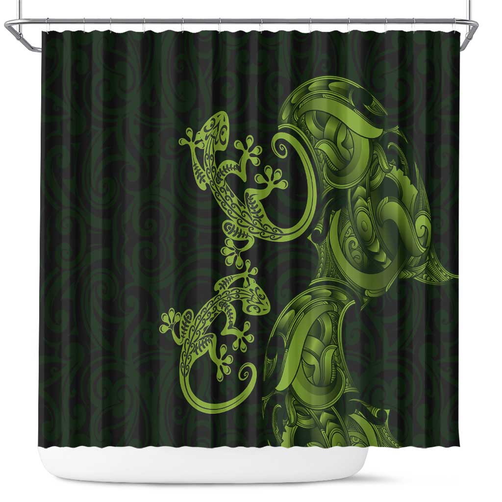 New Zealand Gecko Maori Art Tattoo Shower Curtain LT03 Green - Polynesian Pride