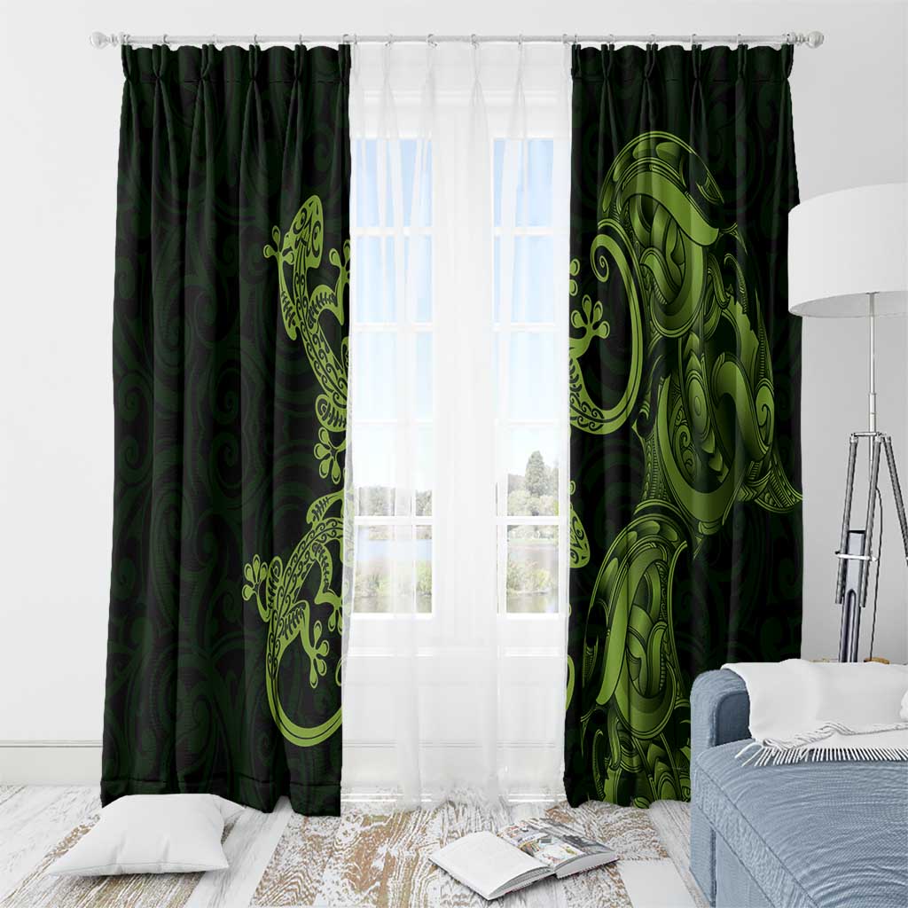 New Zealand Gecko Maori Art Tattoo Window Curtain