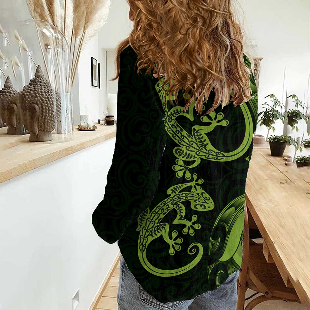 New Zealand Gecko Maori Art Tattoo Women Casual Shirt LT03 - Polynesian Pride