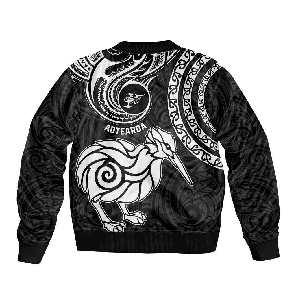 New Zealand Bomber Jacket Stylized Kiwi Bird Tattoo Mix Koru Circle and Maori Ethnic Vibe LT03 - Polynesian Pride