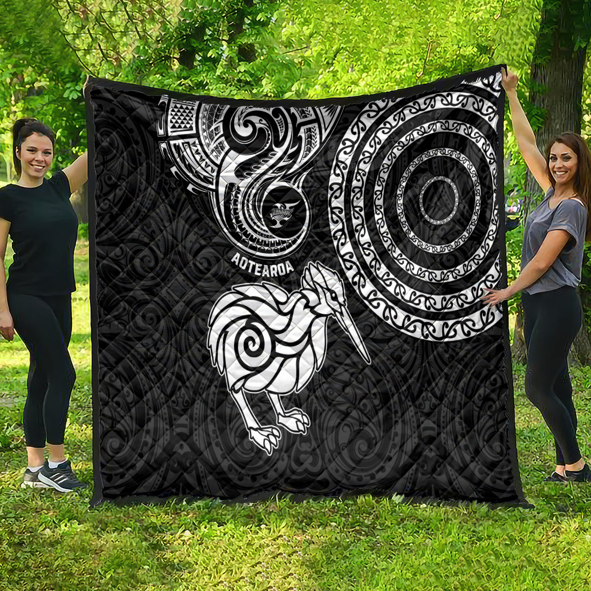 New Zealand Quilt Stylized Kiwi Bird Tattoo Mix Koru Circle and Maori Ethnic Vibe LT03 - Polynesian Pride
