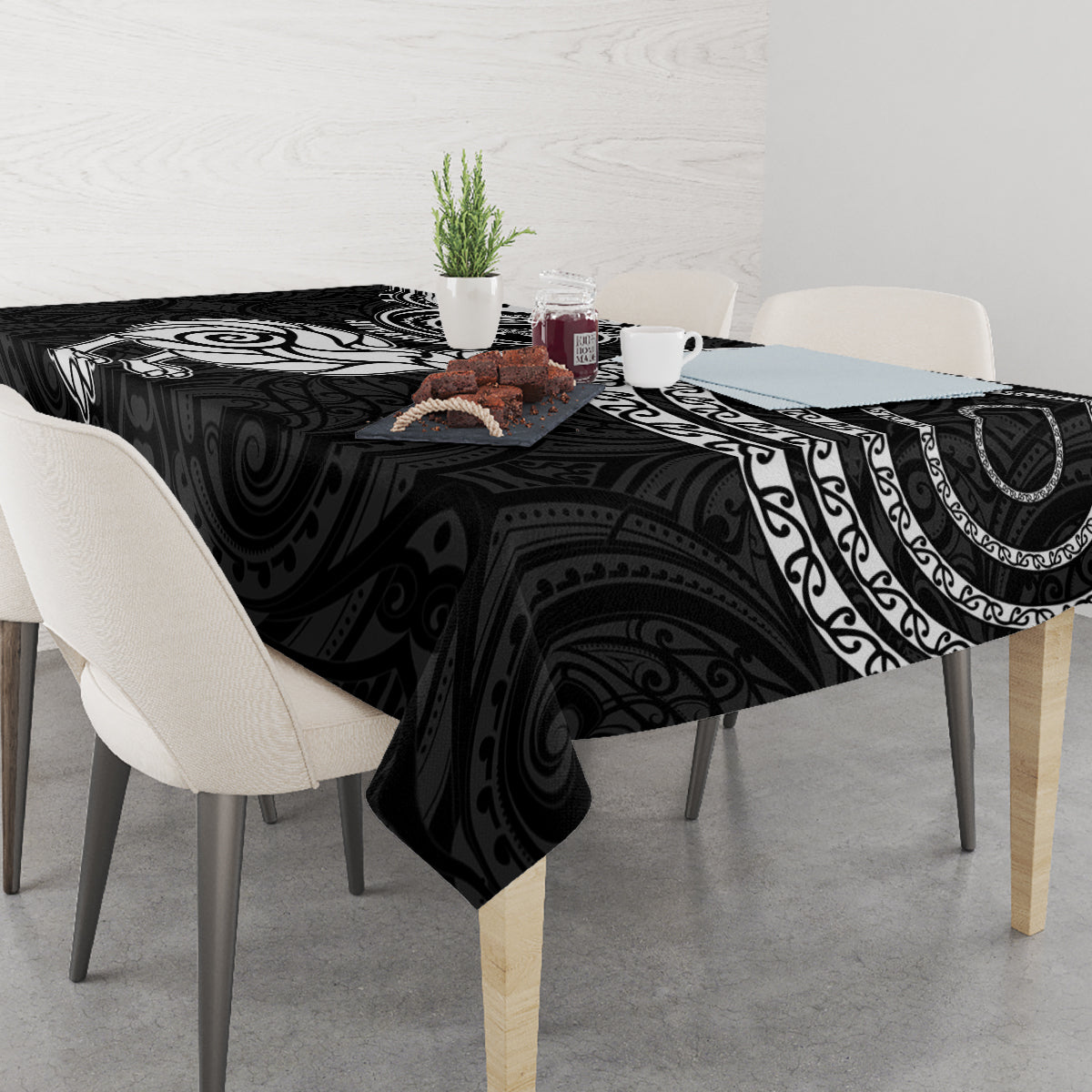 New Zealand Tablecloth Stylized Kiwi Bird Tattoo Mix Koru Circle and Maori Ethnic Vibe LT03 - Polynesian Pride