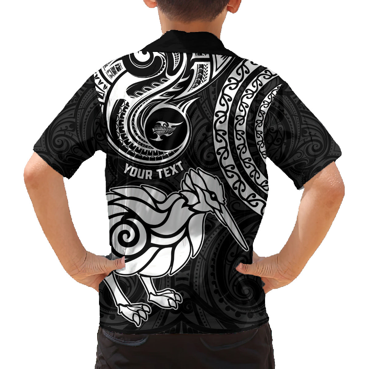 Personalised New Zealand Family Matching Off Shoulder Short Dress and Hawaiian Shirt Stylized Kiwi Bird Tattoo Mix Koru Circle and Maori Ethnic Vibe LT03 - Polynesian Pride