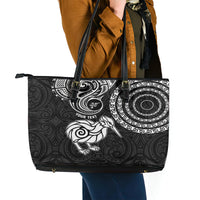 Personalised New Zealand Leather Tote Bag Stylized Kiwi Bird Tattoo Mix Koru Circle and Maori Ethnic Vibe LT03 - Polynesian Pride