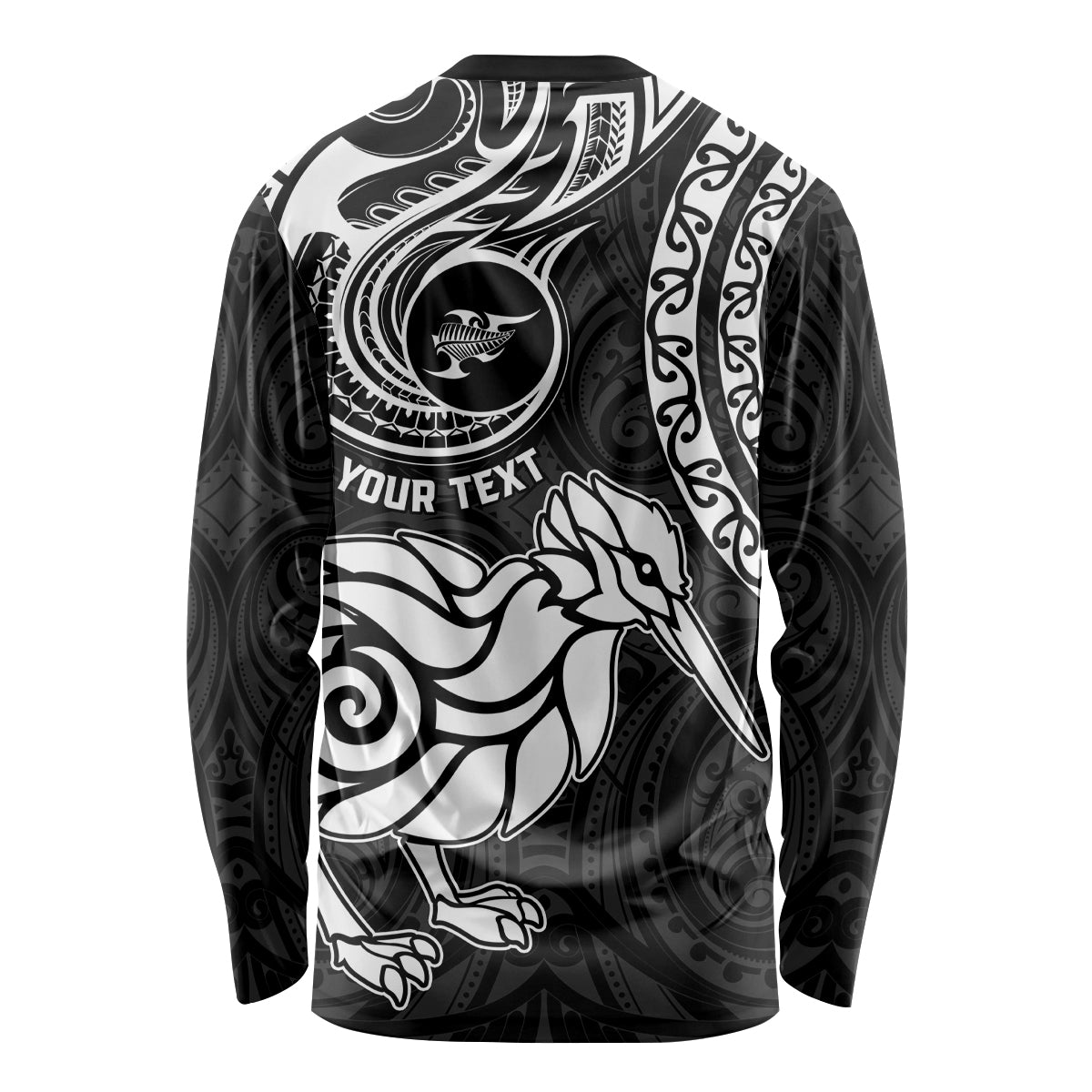 Personalised New Zealand Long Sleeve Shirt Stylized Kiwi Bird Tattoo Mix Koru Circle and Maori Ethnic Vibe LT03 - Polynesian Pride