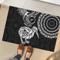 Personalised New Zealand Rubber Doormat Stylized Kiwi Bird Tattoo Mix Koru Circle and Maori Ethnic Vibe LT03 - Polynesian Pride