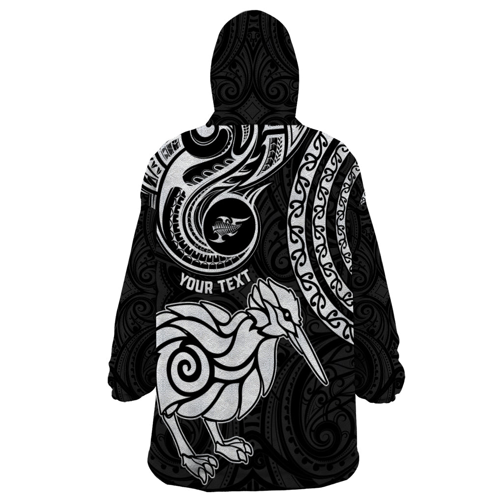 Personalised New Zealand Wearable Blanket Hoodie Stylized Kiwi Bird Tattoo Mix Koru Circle and Maori Ethnic Vibe LT03 - Polynesian Pride