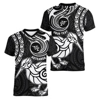 Personalised New Zealand Women V Neck T Shirt Stylized Kiwi Bird Tattoo Mix Koru Circle and Maori Ethnic Vibe LT03 - Polynesian Pride