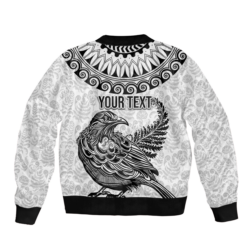 Custom New Zealand Bomber Jacket Tui Bird and Koru Circle Mix Silver Fern Pattern LT03 - Polynesian Pride