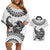 Custom New Zealand Couples Matching Off Shoulder Short Dress and Hawaiian Shirt Tui Bird and Koru Circle Mix Silver Fern Pattern LT03 White - Polynesian Pride