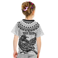 Custom New Zealand Kid T Shirt Tui Bird and Koru Circle Mix Silver Fern Pattern LT03 - Polynesian Pride
