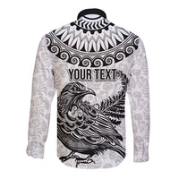 Custom New Zealand Long Sleeve Button Shirt Tui Bird and Koru Circle Mix Silver Fern Pattern LT03 - Polynesian Pride
