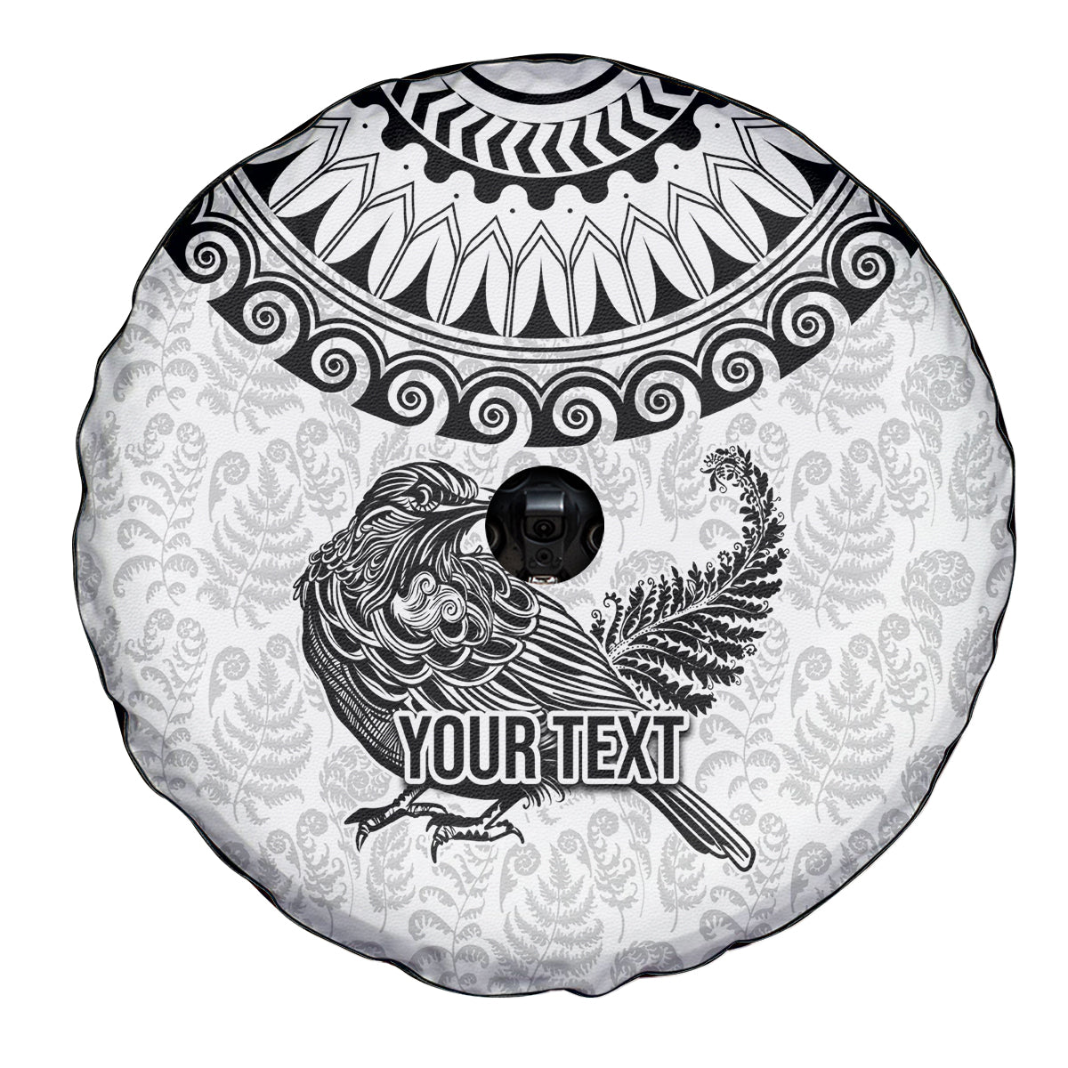 Custom New Zealand Spare Tire Cover Tui Bird and Koru Circle Mix Silver Fern Pattern LT03 - Polynesian Pride