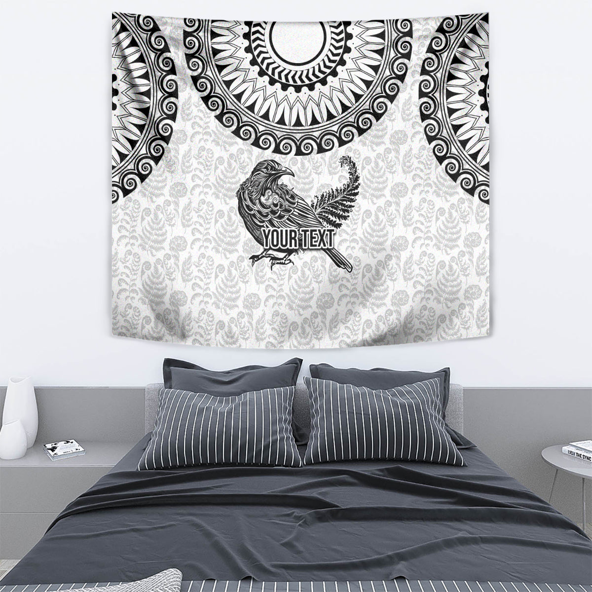 Custom New Zealand Tapestry Tui Bird and Koru Circle Mix Silver Fern Pattern LT03 - Polynesian Pride