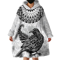 Custom New Zealand Wearable Blanket Hoodie Tui Bird and Koru Circle Mix Silver Fern Pattern LT03 - Polynesian Pride