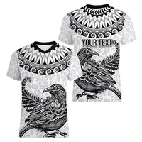 Custom New Zealand Women V Neck T Shirt Tui Bird and Koru Circle Mix Silver Fern Pattern LT03 - Polynesian Pride