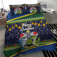 Funny Crocodile and Shark Solomon Islands Christmas Bedding Set with National Seal Melanesian Pattern