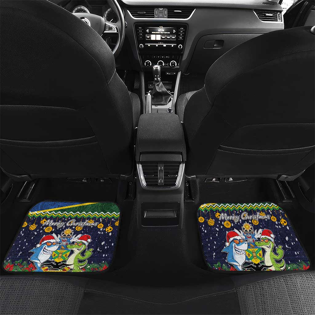 Funny Crocodile and Shark Solomon Islands Christmas Car Mats with National Seal Melanesian Pattern