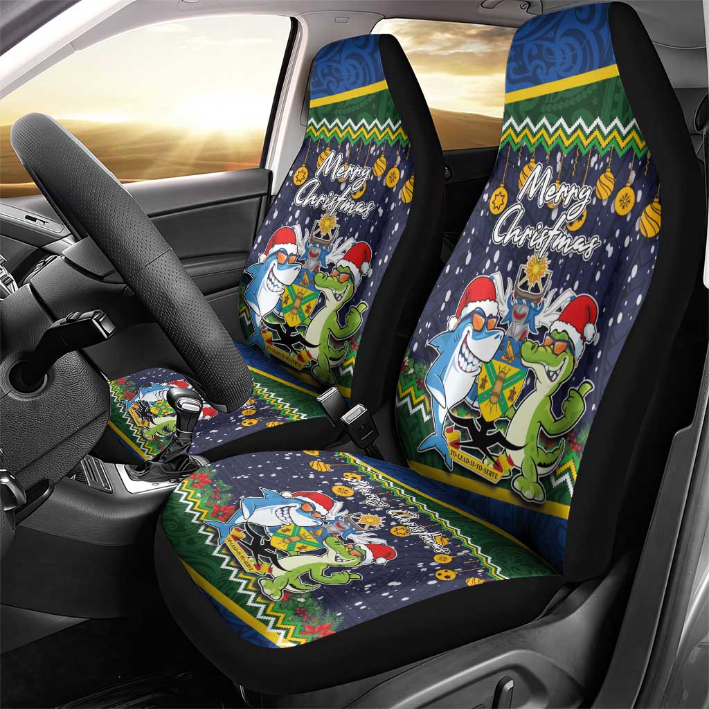 Funny Crocodile and Shark Solomon Islands Christmas Car Seat Cover with National Seal Melanesian Pattern