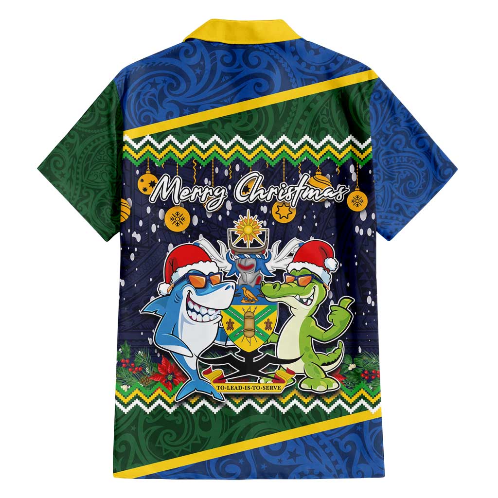 Funny Crocodile and Shark Solomon Islands Christmas Family Matching Long Sleeve Bodycon Dress and Hawaiian Shirt with National Seal Melanesian Pattern LT03 - Polynesian Pride
