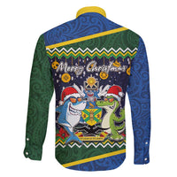 Funny Crocodile and Shark Solomon Islands Christmas Family Matching Puletasi and Hawaiian Shirt with National Seal Melanesian Pattern LT03 - Polynesian Pride