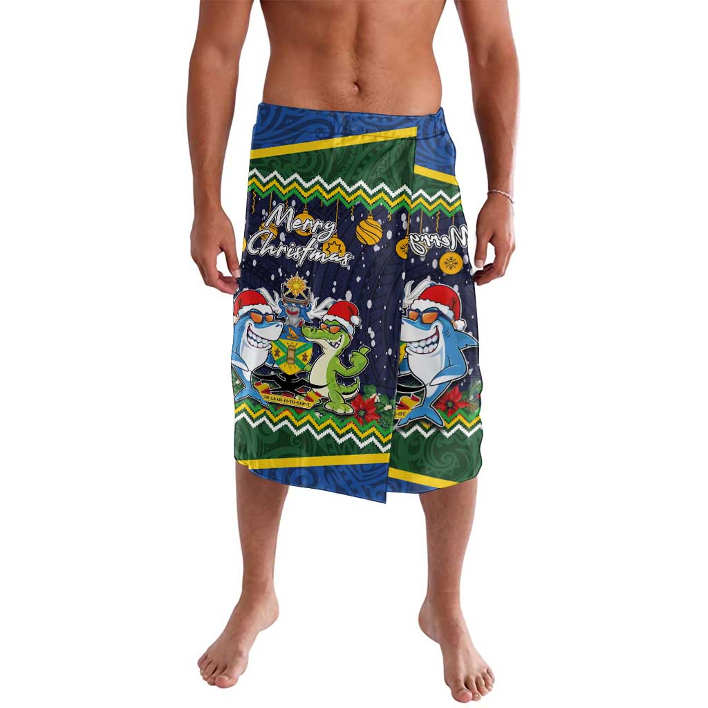 Funny Crocodile and Shark Solomon Islands Christmas Lavalava with National Seal Melanesian Pattern