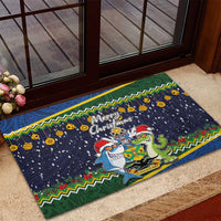 Funny Crocodile and Shark Solomon Islands Christmas Rubber Doormat with National Seal Melanesian Pattern LT03 - Polynesian Pride