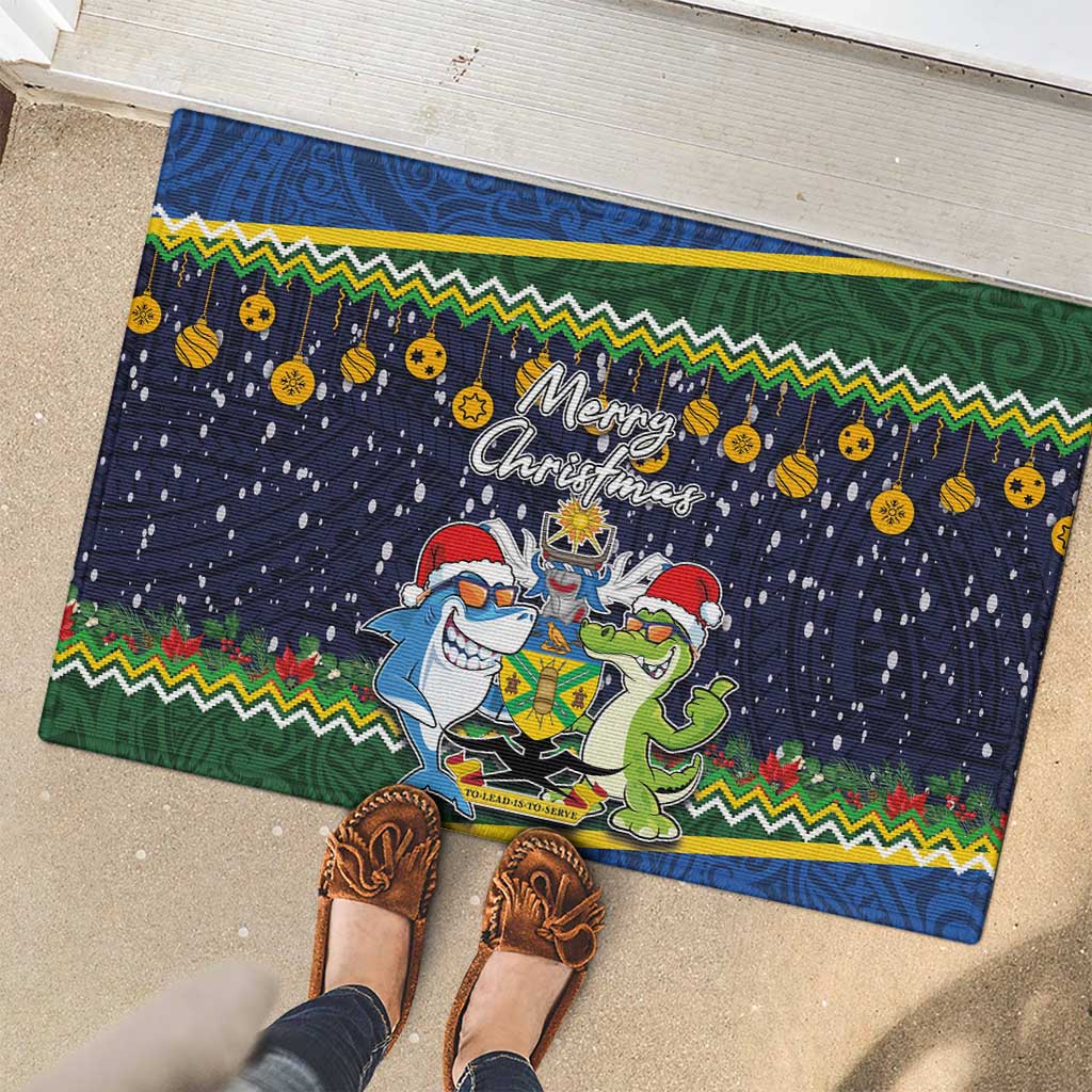 Funny Crocodile and Shark Solomon Islands Christmas Rubber Doormat with National Seal Melanesian Pattern LT03 - Polynesian Pride