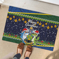 Funny Crocodile and Shark Solomon Islands Christmas Rubber Doormat with National Seal Melanesian Pattern LT03 - Polynesian Pride